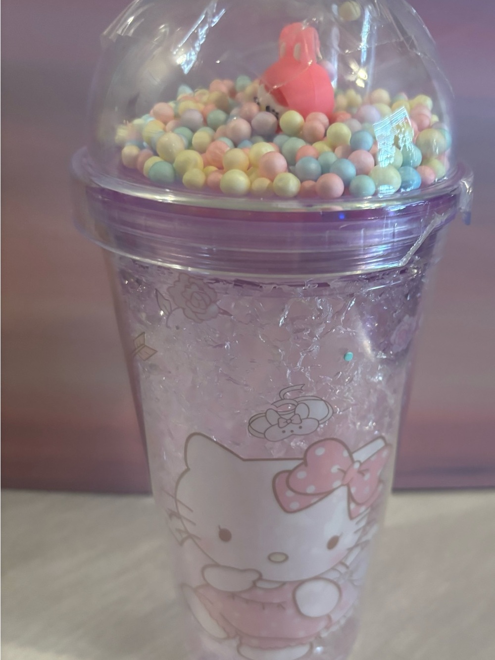 Hello Kitty Glitter Dome Party Cup with Pastel Bead Top and Straw